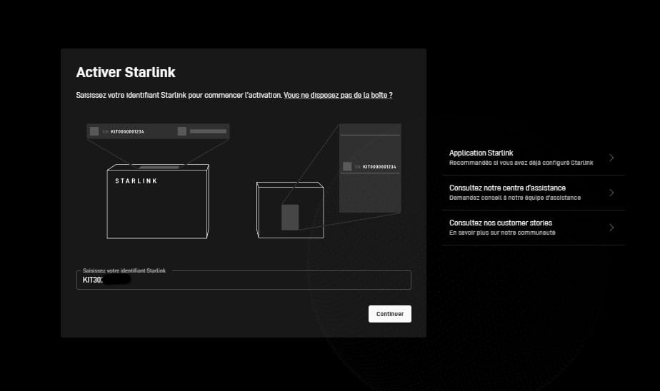identifiant activer Starlink 