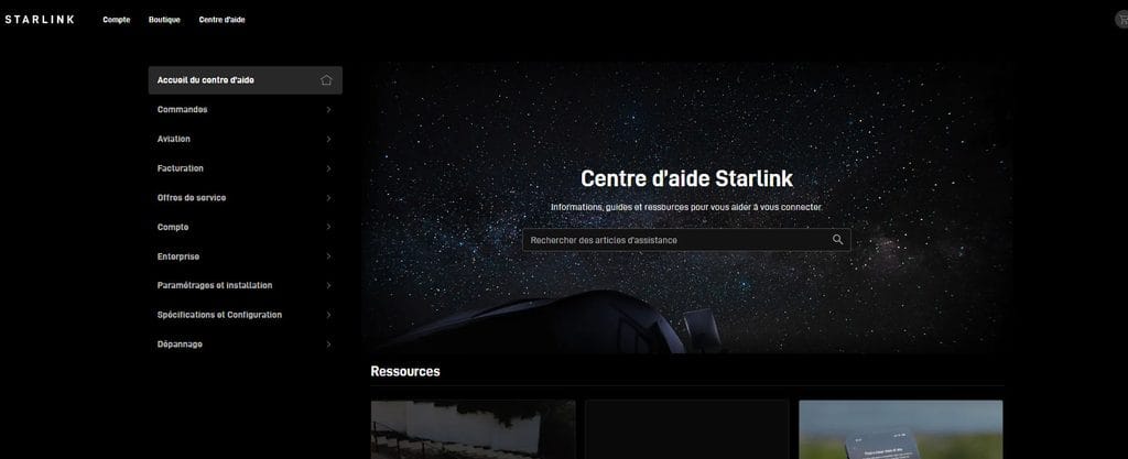 centre d'aide Starlink