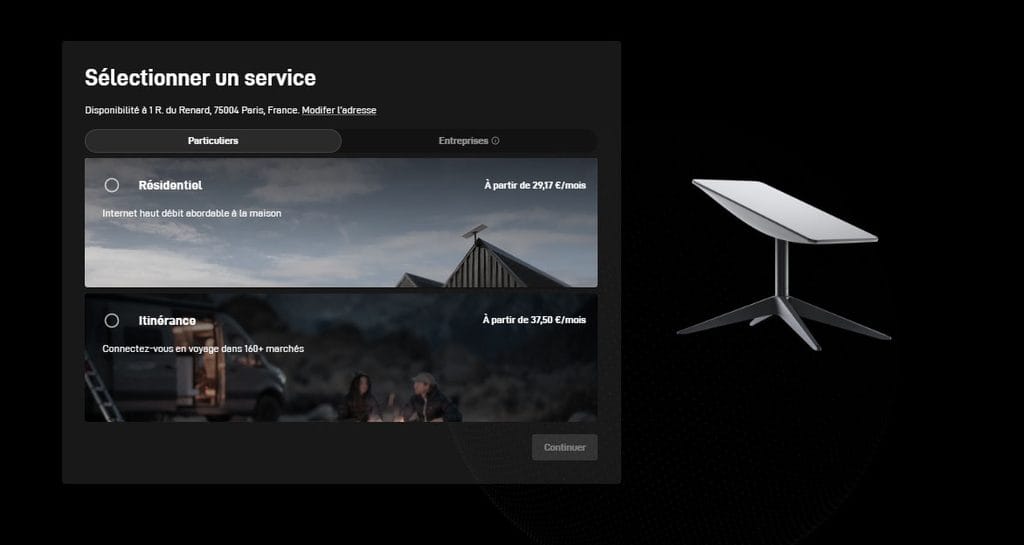 choix d'abonnement pour activer Starlink 