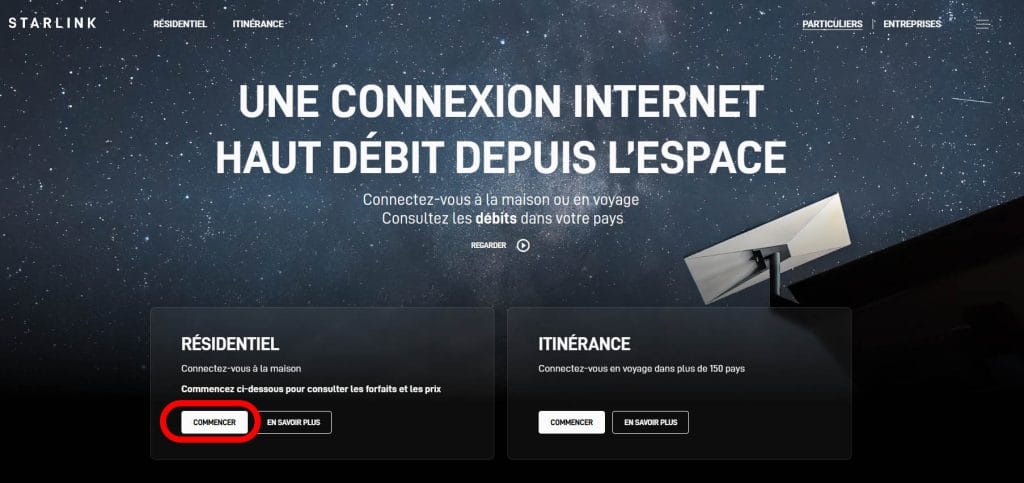 page d'accueil abonnement starlink en France
