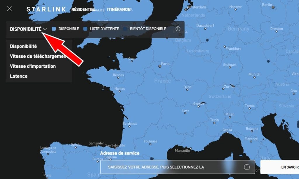 carte de disponibilité starlink