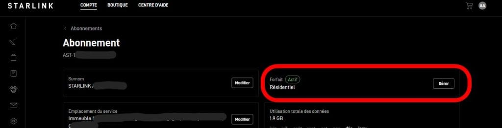 gérer son forfait starlink