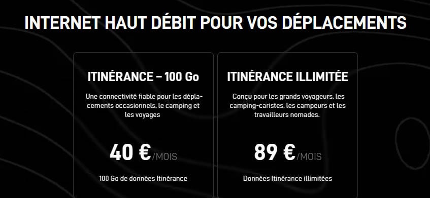 prix forfait itinérance starlink en france