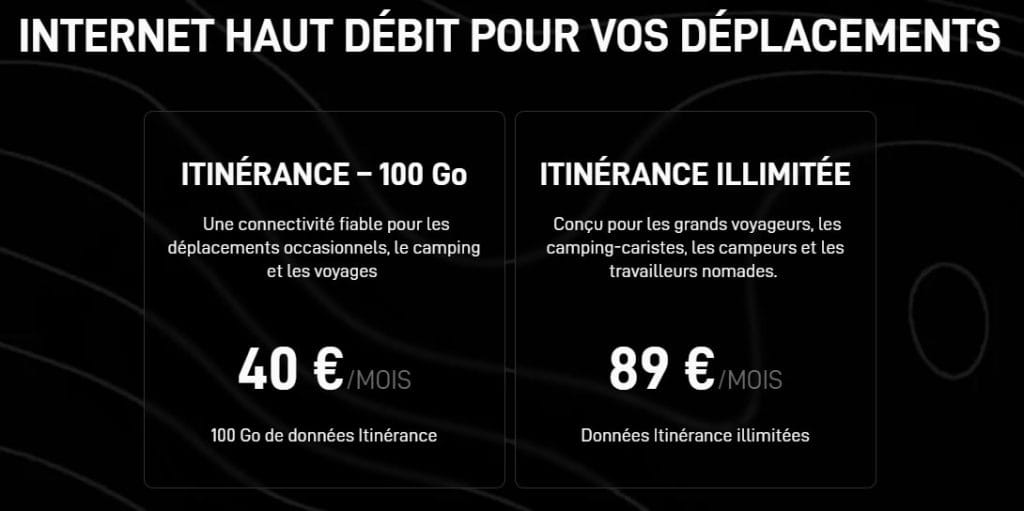 prix itinérance Starlink 100 go ou illimitée