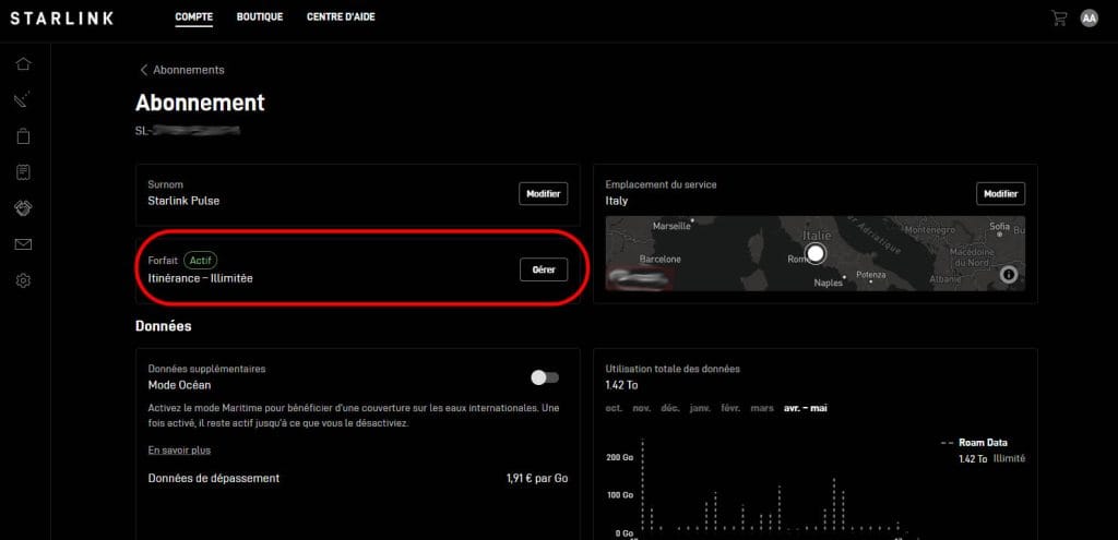 changer forfait starlink pc