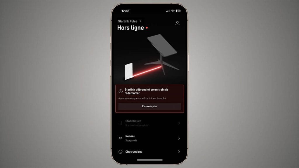 dépannage starlink sur application mobile