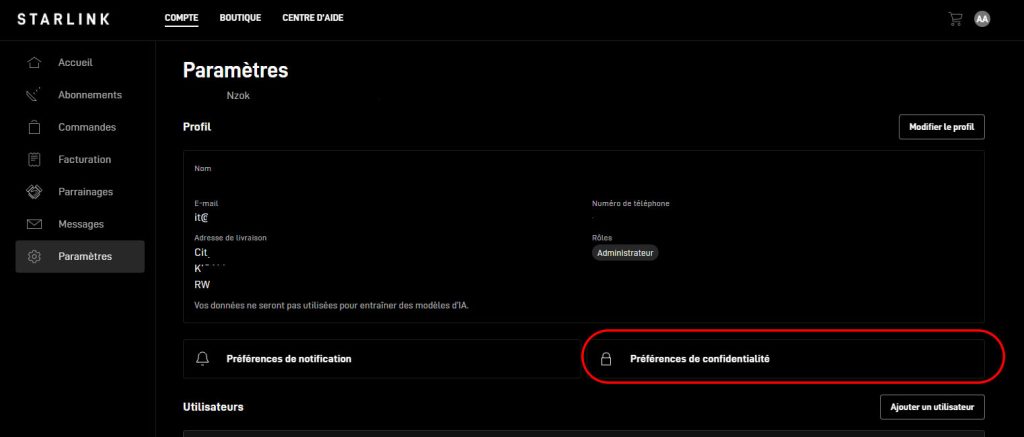 refuser ia sur profil starlink