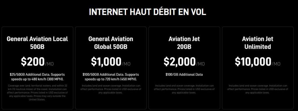 forfaits starlink avion
