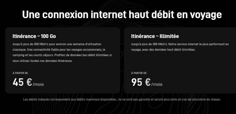 prix forfait itinérance Starlink
