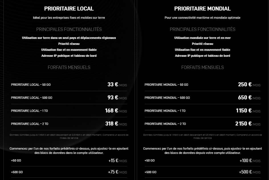prix forfait prioritaire starlink en france