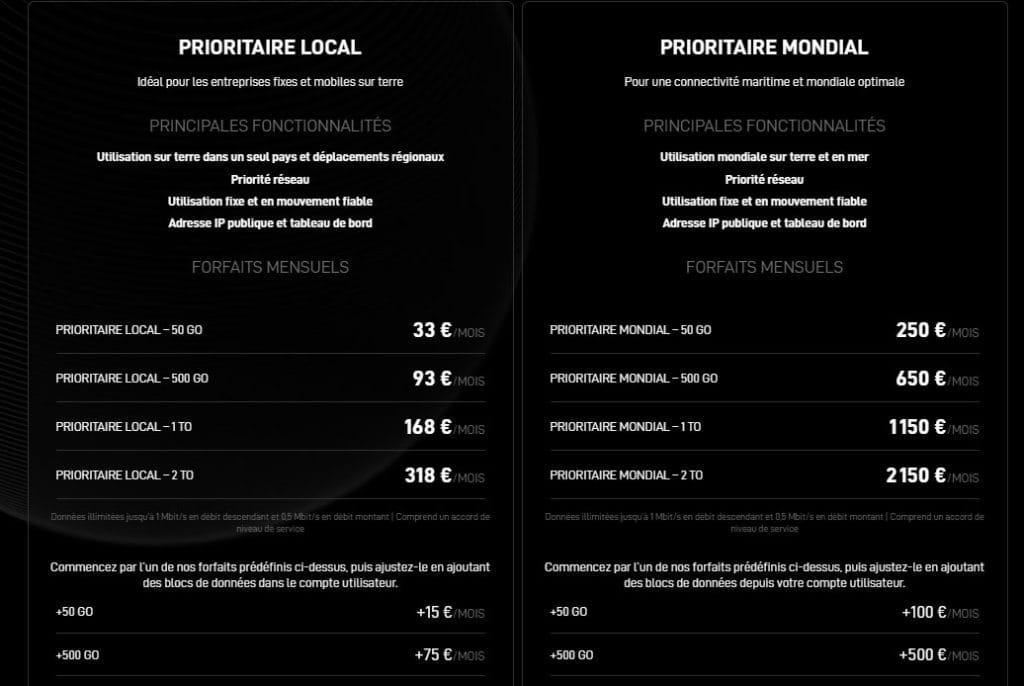 forfait prioritaire starlink local et mondial
