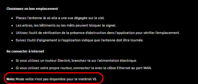 mode veille avec le Starlink V5